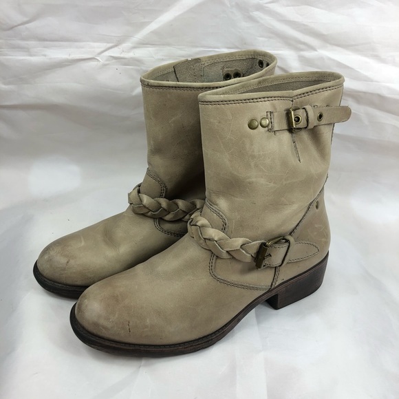 Report Bernsen moto booties boots beige leather 8 - Picture 2 of 10